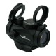 JS-TACTICAL RED DOT BLACK T1 STYLE WITH HIGH AND LOW MOUNT, The JS-Tactical Red Dot is an aiming optic designed for airsoft and tactical setups, offering a clear 1x sight picture with a precise 2 MOA aiming point and adjustable brightness control for vary