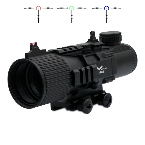 JS-TACTICAL RIFLE SCOPE 5X50 LENS BLACK, The JS-Tactical Rifle Scope 5× Zoom 50mm Black  is a fixed 5× magnification optic designed for mid-range target engagement, combining a large objective lens with illuminated reticle options for improved visibility 