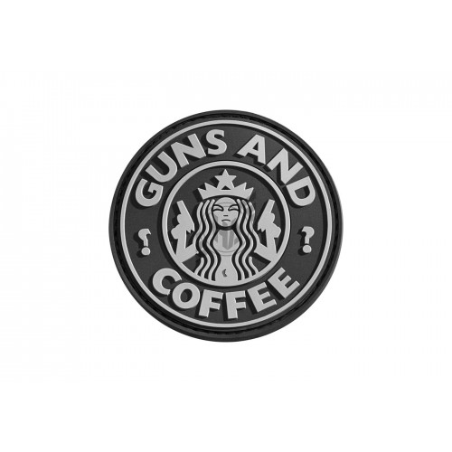 Guns & Coffee (Black) Patch, Morale Patches are velcro patches designed to offer a bit of flair and humour, ideal for mounting on bags, tactical vests, or pretty much anywhere there's a spare section of velcro