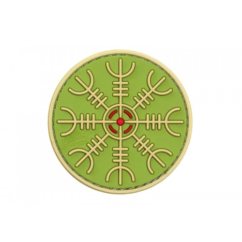 Helm of Awe Patch (Green), The Helm of Awe Rubber Patch showcases the legendary Norse Ægishjálmr symbol, representing protection, resilience, and inner strength