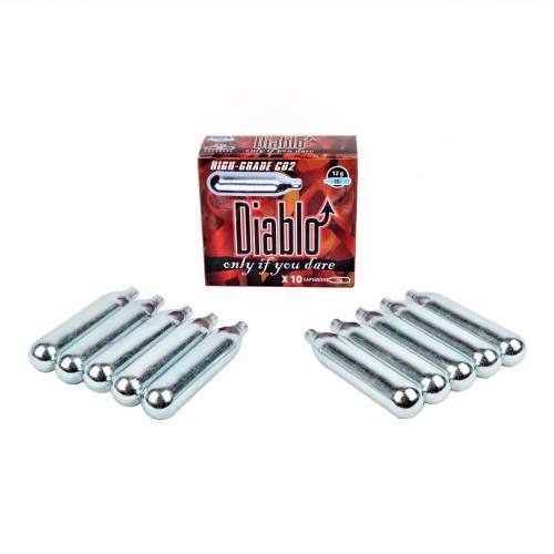 DIABLO 10 pack C02, Designed for performance and reliability, these high-grade 12g CO₂ cartridges are ideal for airsoft pistols, paintball markers, air rifles, and other CO₂-powered devices