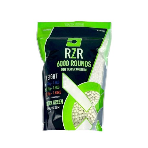 Nuprol RZR Tracer BB's (0.25g) 6,000 BB's (Green), Tracer BB's are specially designed to work with tracer units, giving you an advantage in low-light conditions