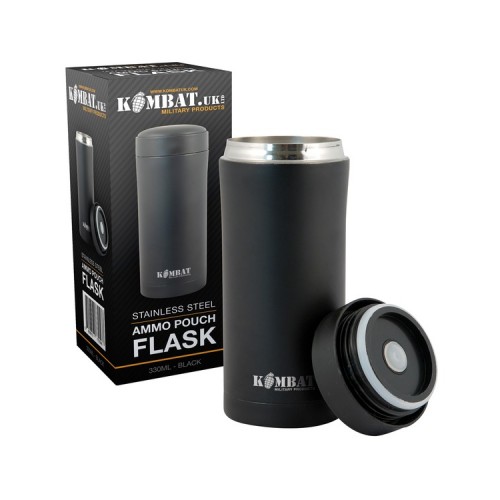 Ammo Pouch Flask (Stainless Steel) (BK), Manufactured by Kombat UK, this thermos flask is constructed out of Stainless Steel, and finished in stealth black for low visibility