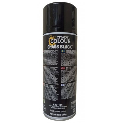 Citadel Colour Chaos Black Citadel Colour Chaos Black, Chaos Black Spray is a fast and efficient solution for applying a uniform base coat to plastic, resin, and metal Citadel miniatures
